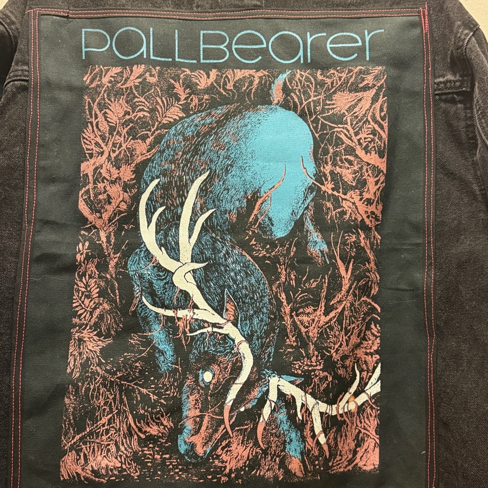 Pallbearer band three color silk screen on Forever 21 Charcoal Denim Jacket